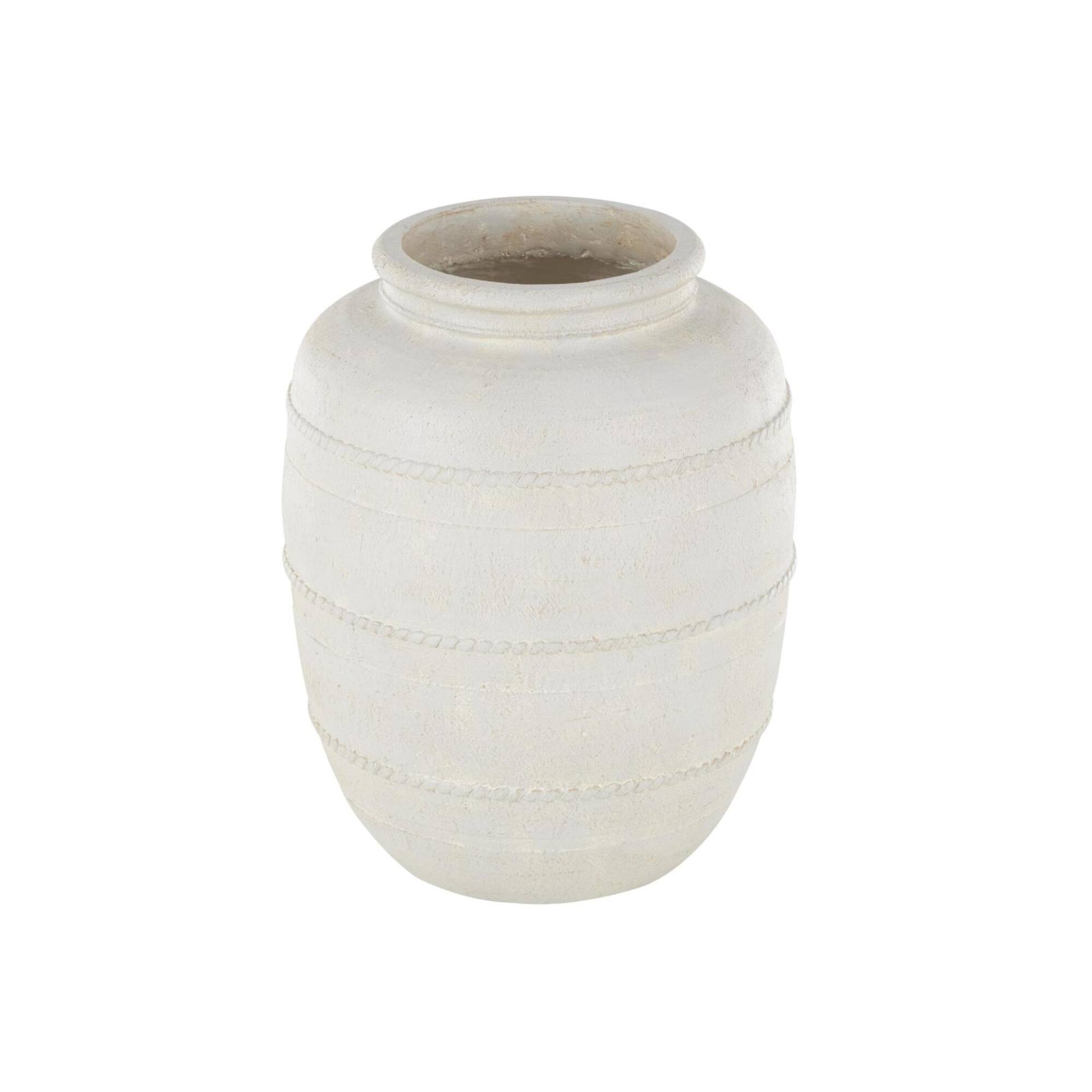18" Cream Distressed Stone Vase with Raised Braided Accents
